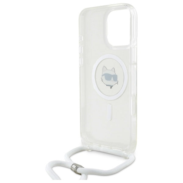 MagSafe-skal för Apple iPhone 16, Karl Lagerfeld, IML Crossbody Choupette's Head with Strap, Transparent