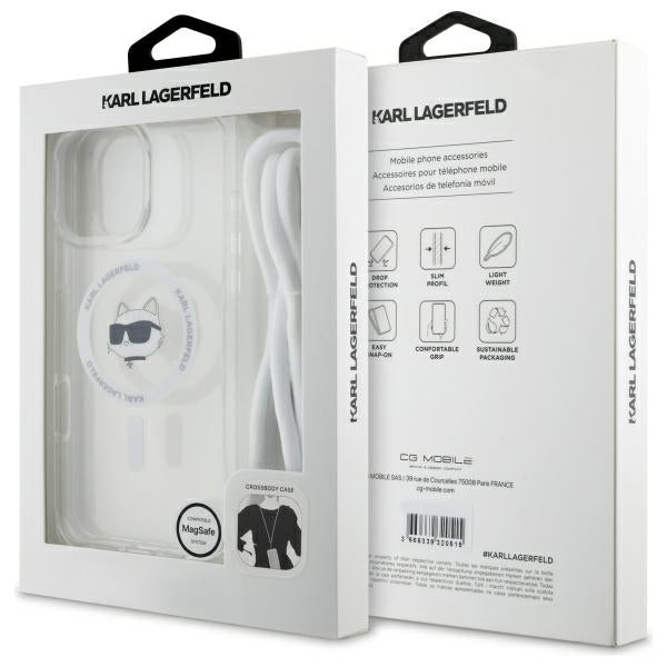 MagSafe-skal för Apple iPhone 16, Karl Lagerfeld, IML Crossbody Choupette's Head with Strap, Transparent