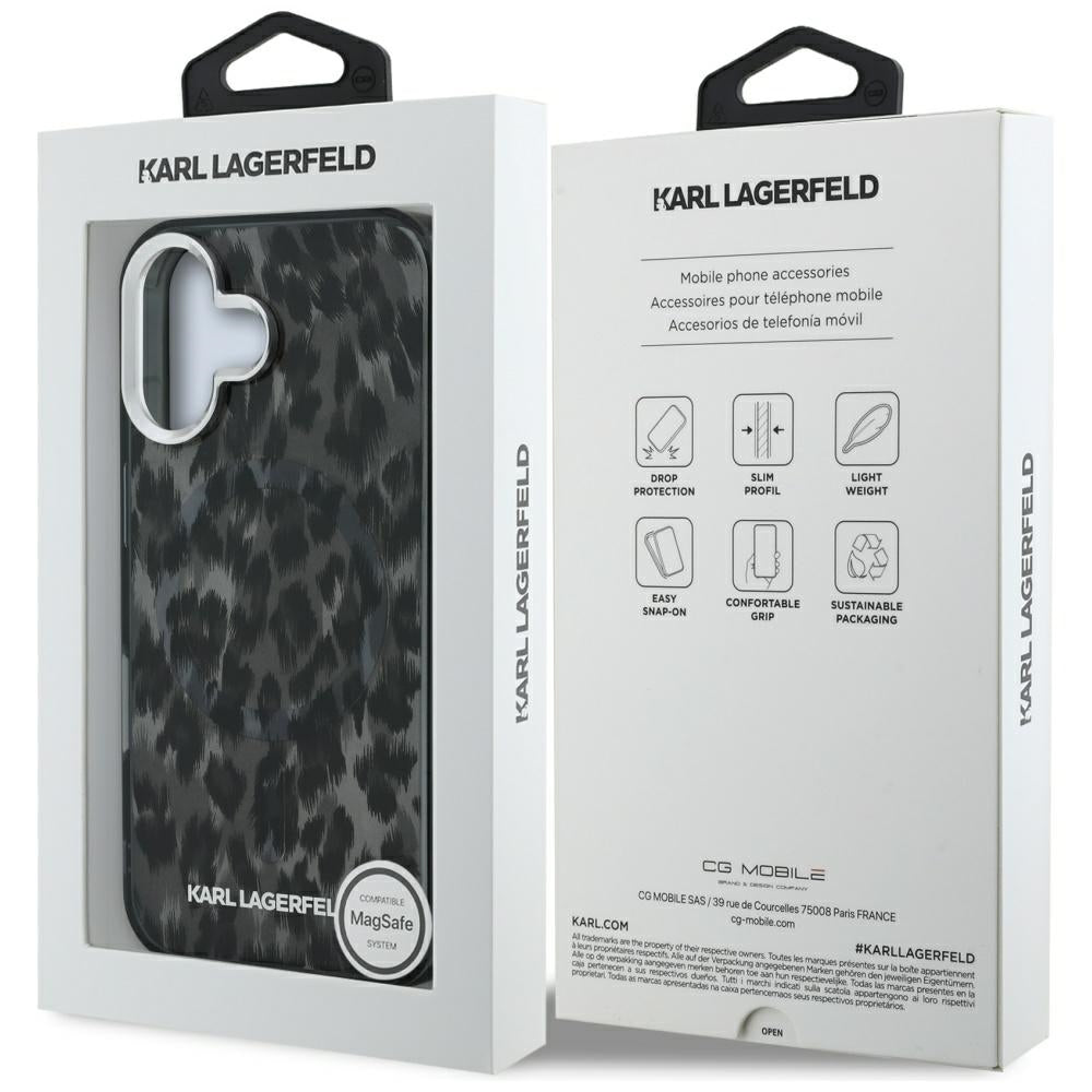 MagSafe-skal för Apple iPhone 16, Karl Lagerfeld, IML Leopardmönster, Svart