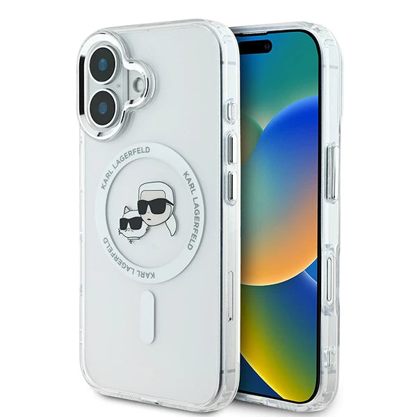 MagSafe-skal för Apple iPhone 16, Karl Lagerfeld, IML Metal Karl & Choupette's Heads, Vit