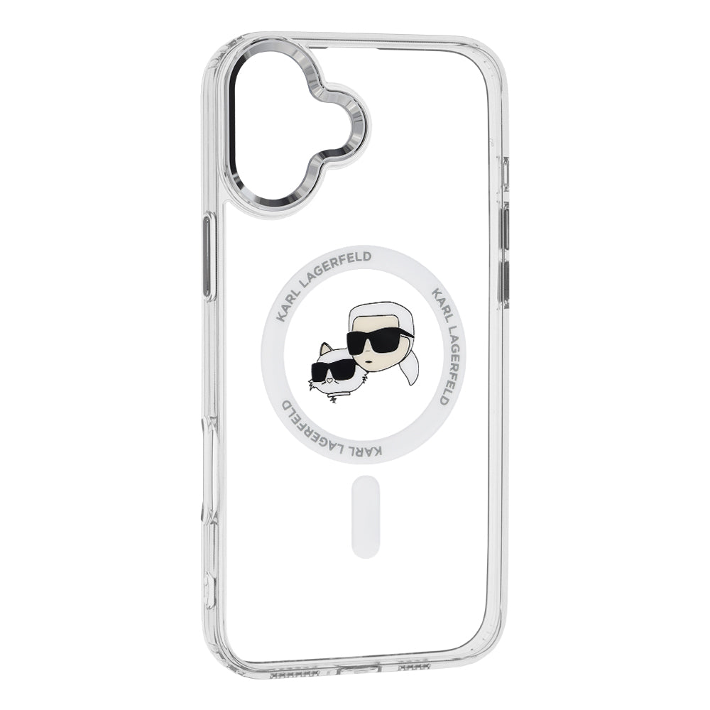 MagSafe-skal för Apple iPhone 16, Karl Lagerfeld, IML Metal Karl & Choupette's Heads, Vit