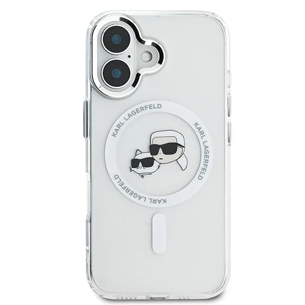 MagSafe-skal för Apple iPhone 16, Karl Lagerfeld, IML Metal Karl & Choupette's Heads, Vit