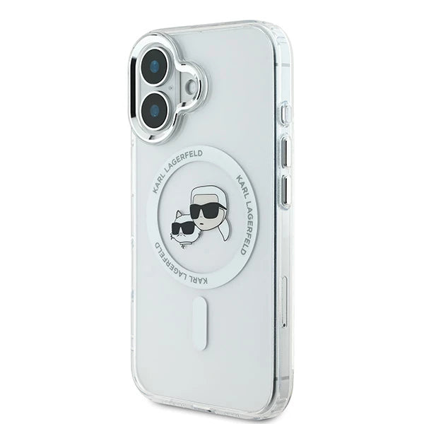 MagSafe-skal för Apple iPhone 16, Karl Lagerfeld, IML Metal Karl & Choupette's Heads, Vit