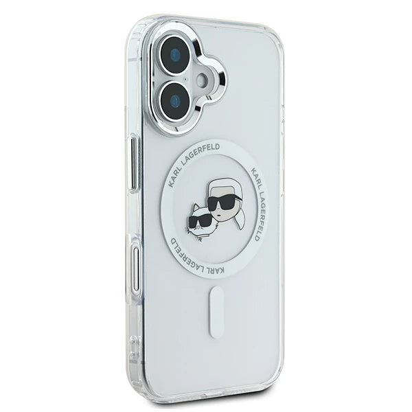 MagSafe-skal för Apple iPhone 16, Karl Lagerfeld, IML Metal Karl & Choupette's Heads, Vit