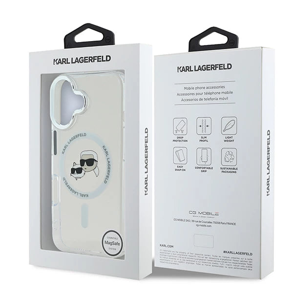 MagSafe-skal för Apple iPhone 16, Karl Lagerfeld, IML Metal Karl & Choupette's Heads, Vit