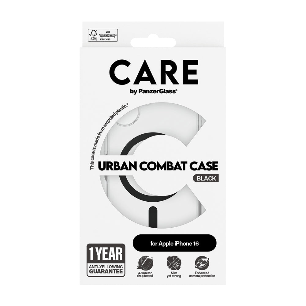MagSafe-skal för Apple iPhone 16, PanzerGlass, Care Urban Combat, Svart Transparent