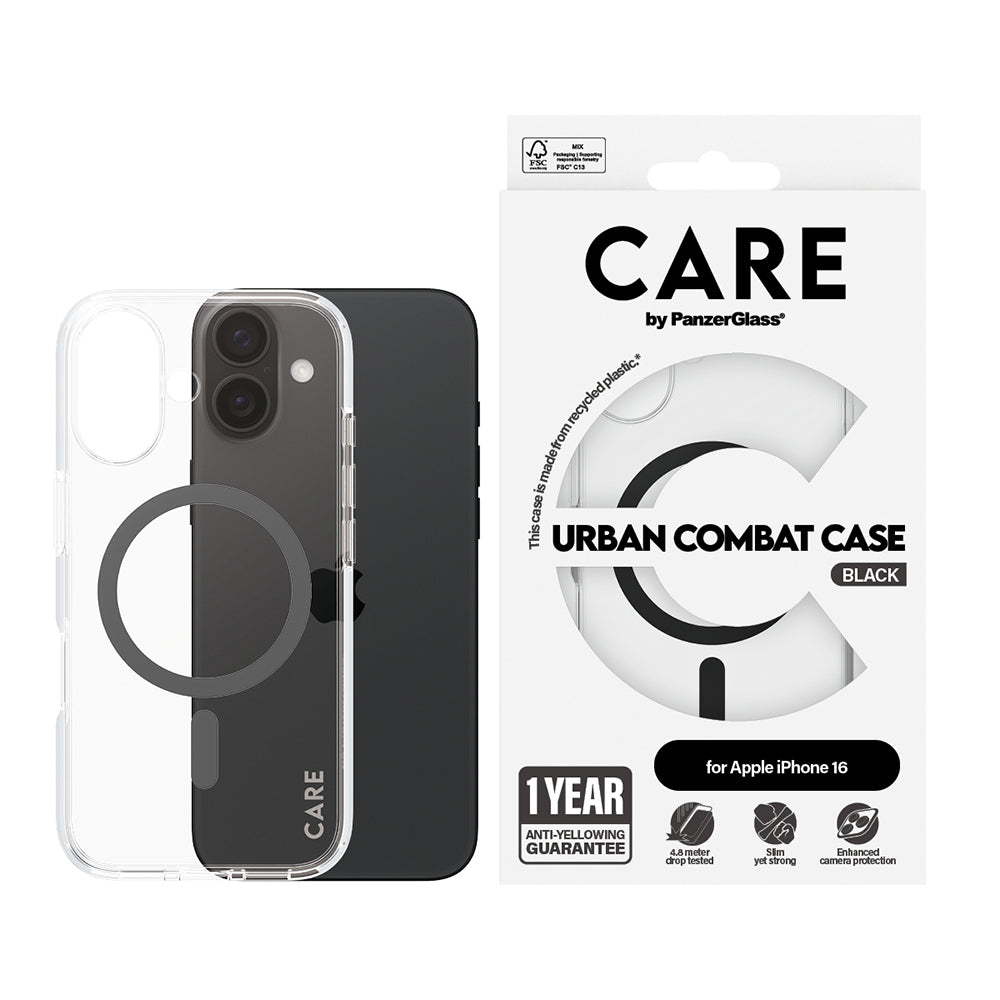 MagSafe-skal för Apple iPhone 16, PanzerGlass, Care Urban Combat, Svart Transparent