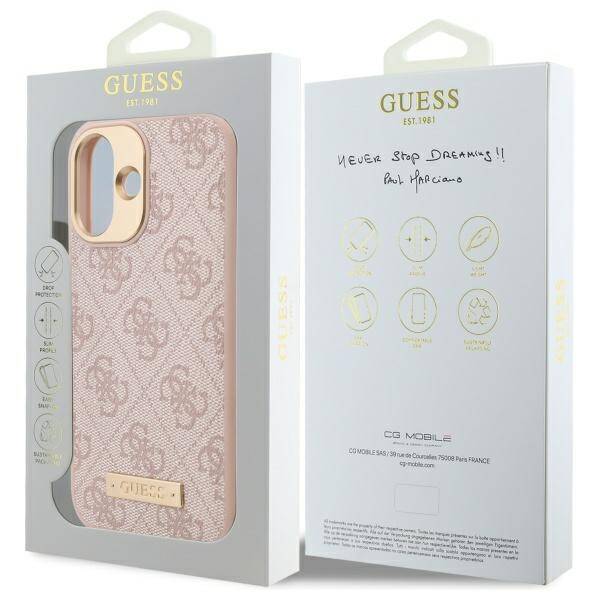 MagSafe Case for Apple iPhone 16 Plus, Guess, 4G Logo Plate, Pink