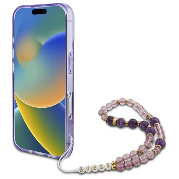 MagSafe-skal för Apple iPhone 16 Plus, Guess, IML Flowers with Pearl Strap, Lila