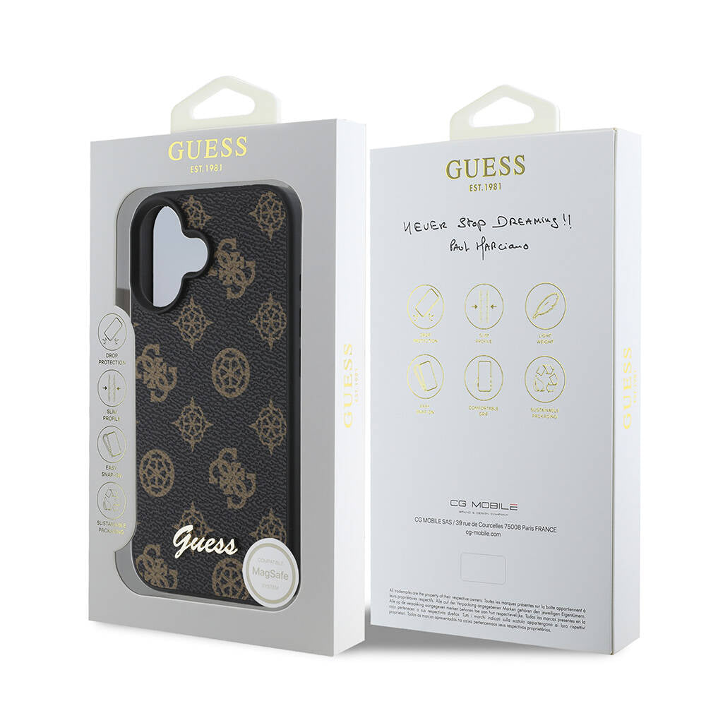 MagSafe-skal för Apple iPhone 16 Plus, Guess, Peony Script, Svart
