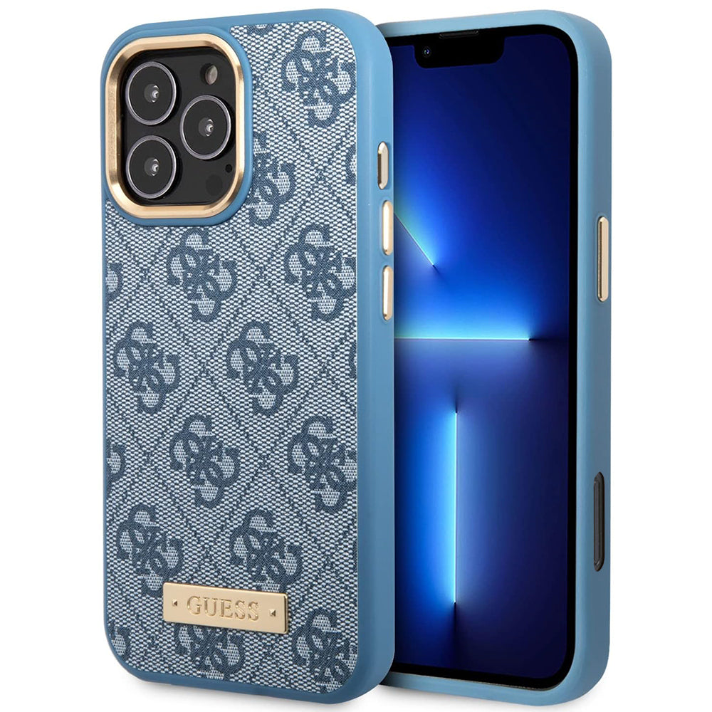 MagSafe Case for Apple iPhone 16 Pro, Guess, 4G Logo Plate, Blue