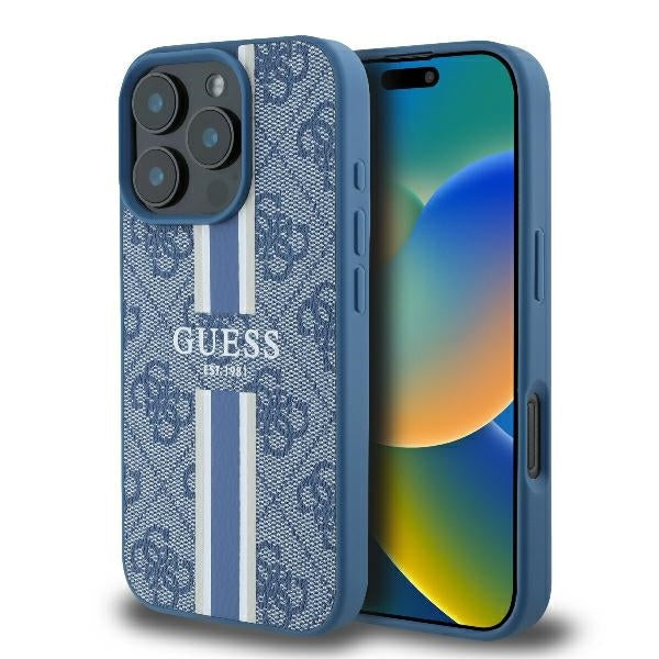 MagSafe-skal för Apple iPhone 16 Pro, Guess, 4G Printed Stripes, Blå