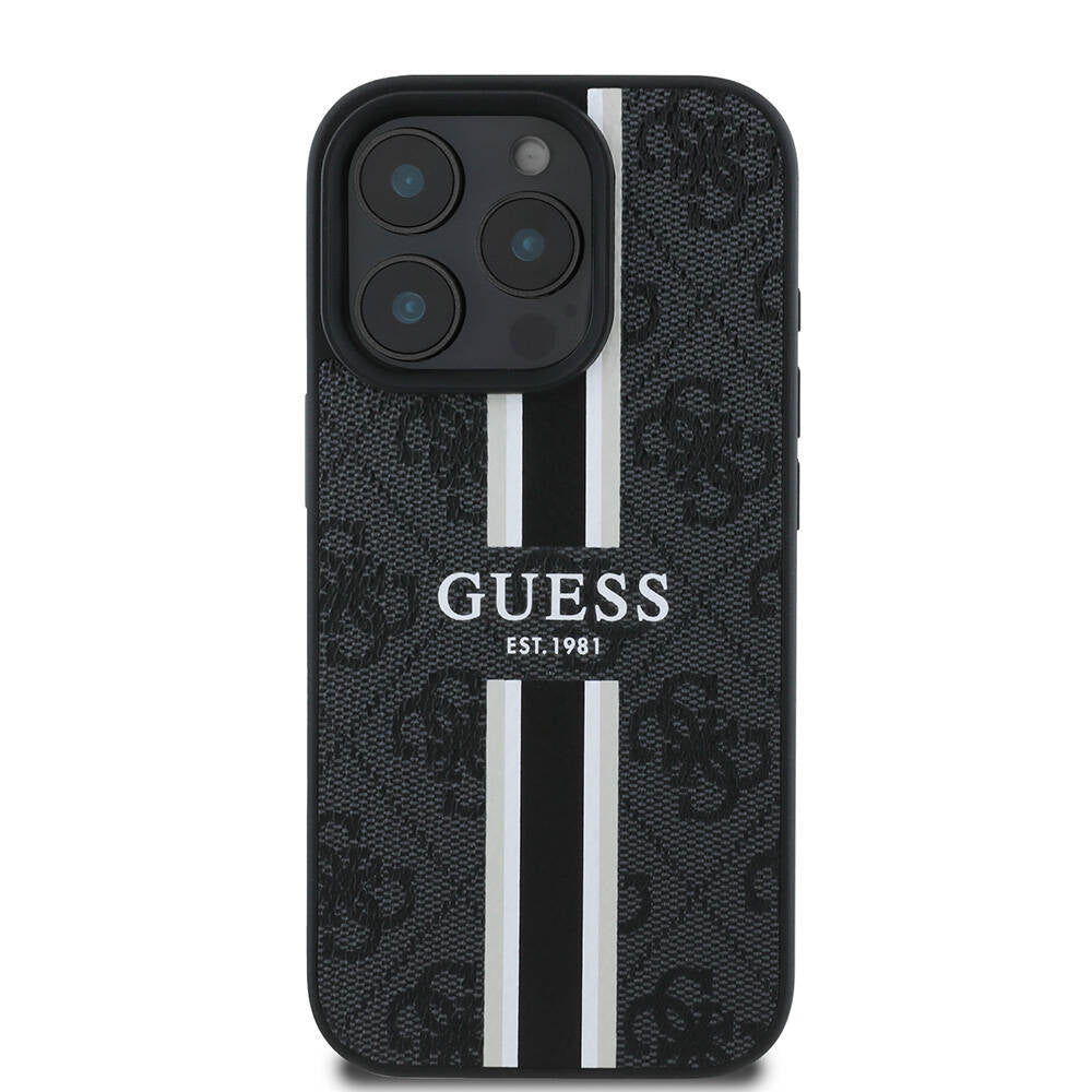 MagSafe-skal för Apple iPhone 16 Pro, Guess, 4G Printed Stripes, Svart