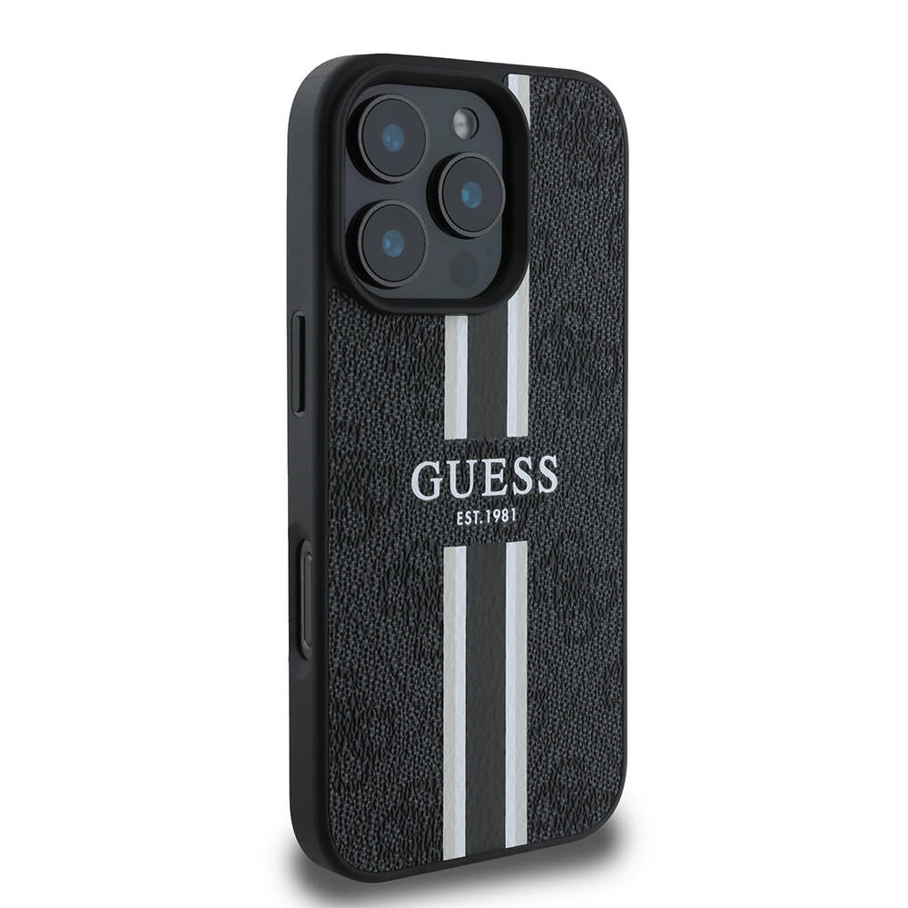 MagSafe-skal för Apple iPhone 16 Pro, Guess, 4G Printed Stripes, Svart