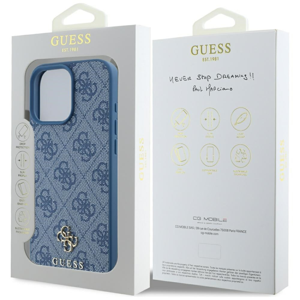 MagSafe Case for Apple iPhone 16 Pro, Guess, 4G Small and Classic Logo, Blue