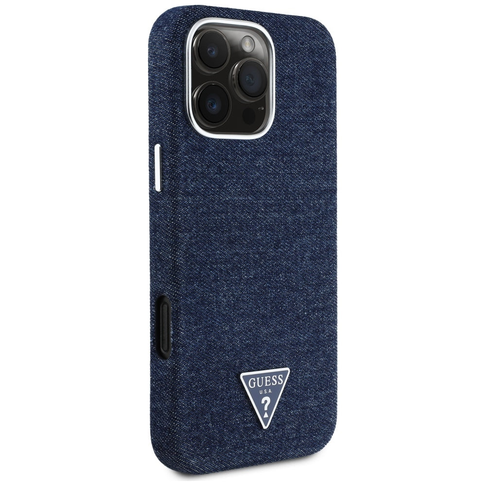 MagSafe-skal för Apple iPhone 16 Pro, Guess, Denim Triangle Logo, Blå