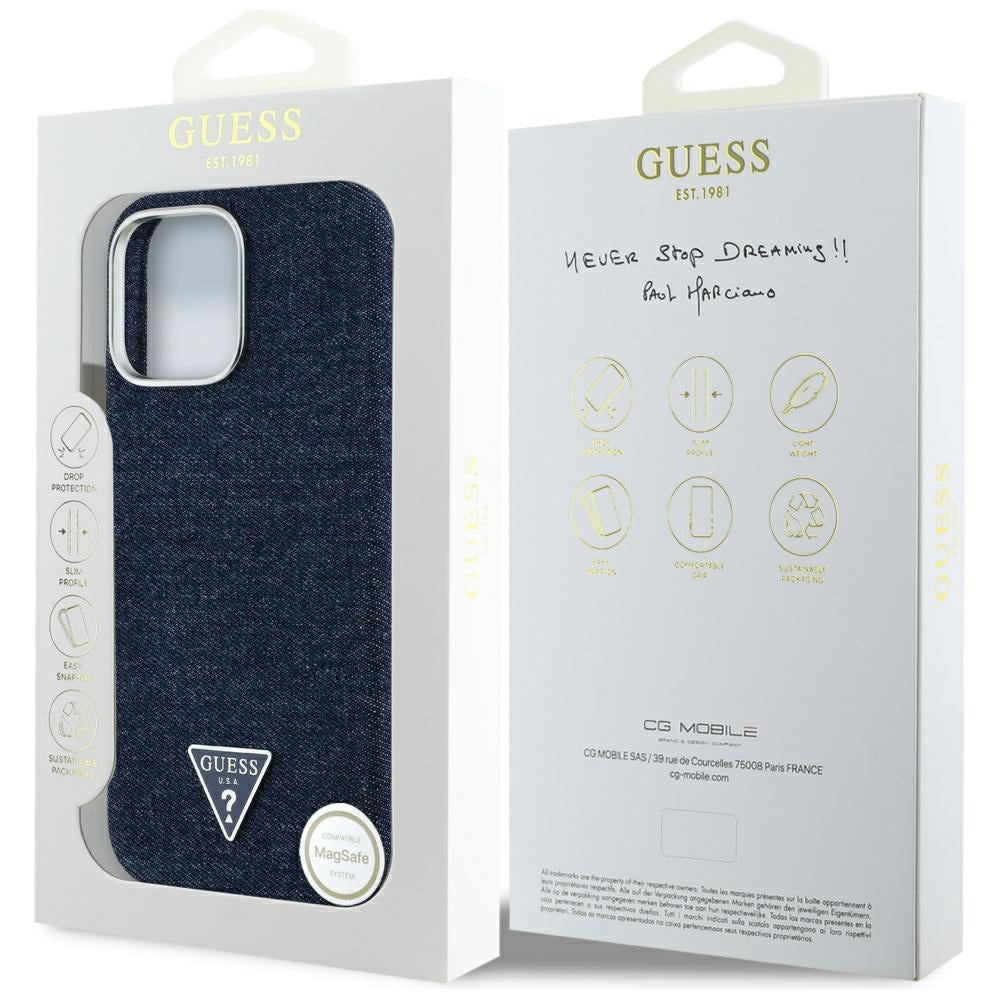 MagSafe-skal för Apple iPhone 16 Pro, Guess, Denim Triangle Logo, Blå