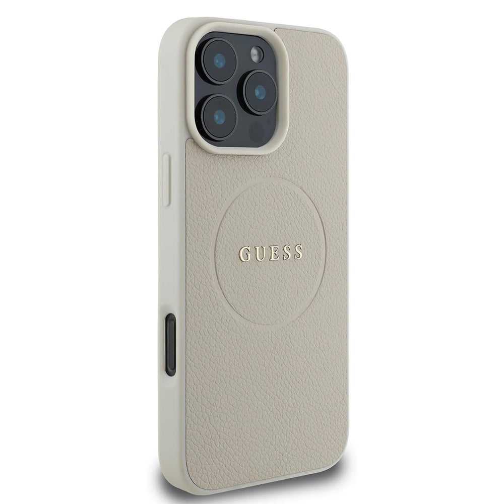 MagSafe Case for Apple iPhone 16 Pro, Guess, Grained Gold Ring, Beige