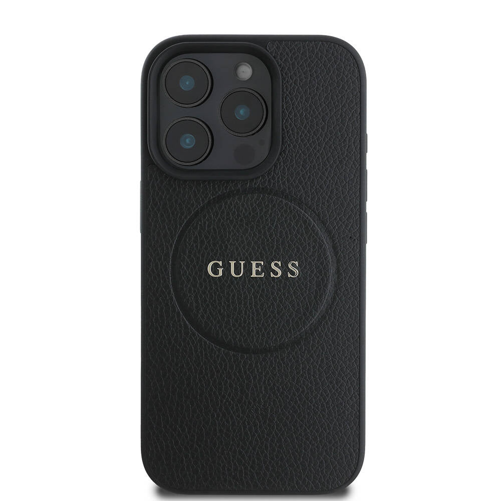MagSafe Case for Apple iPhone 16 Pro, Guess, Grained Gold Ring, Black