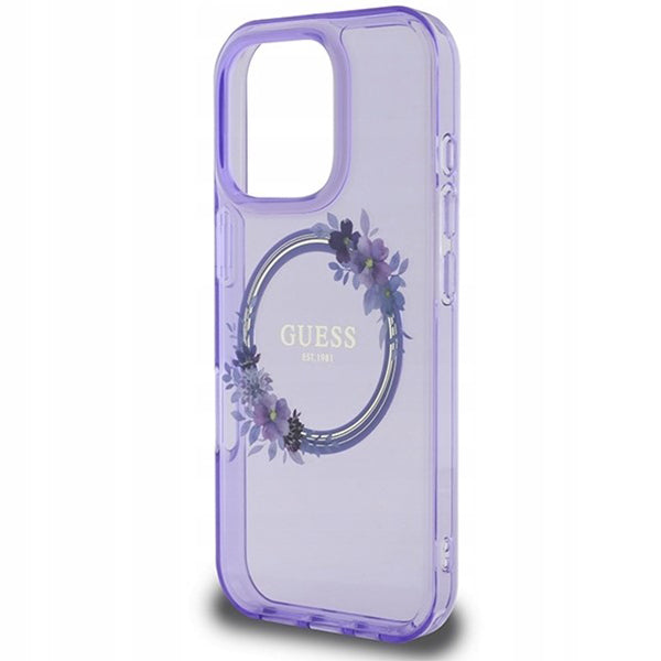 MagSafe-skal för Apple iPhone 16 Pro, Guess, IML Flowers Wreath, Lila