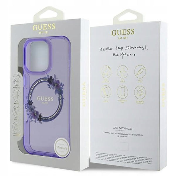 MagSafe-skal för Apple iPhone 16 Pro, Guess, IML Flowers Wreath, Lila