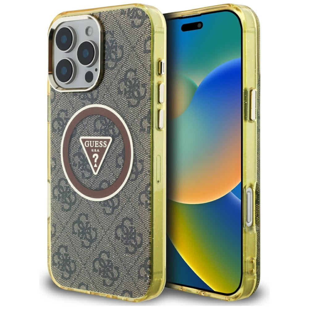 MagSafe-fodral för Apple iPhone 16 Pro, Guess, IML Glitter 4G Circle Triangle, Brun