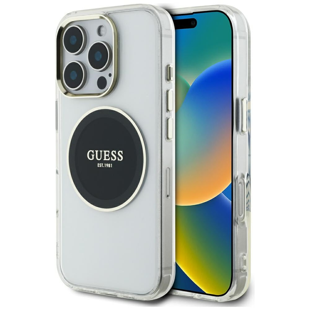 MagSafe-skal för Apple iPhone 16 Pro, Guess, IML Metal Colored Circle, Svart