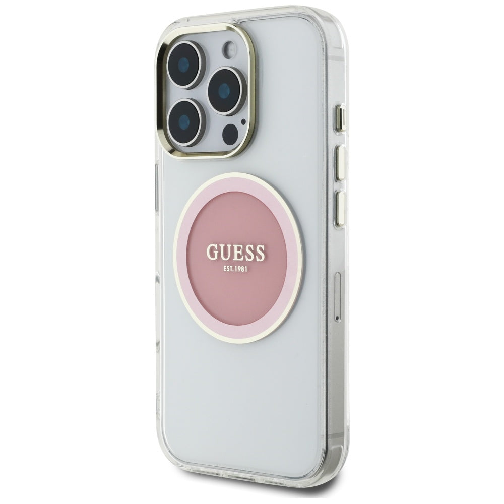 MagSafe-skal för Apple iPhone 16 Pro, Guess, IML Metal Colored Circle, Rosa