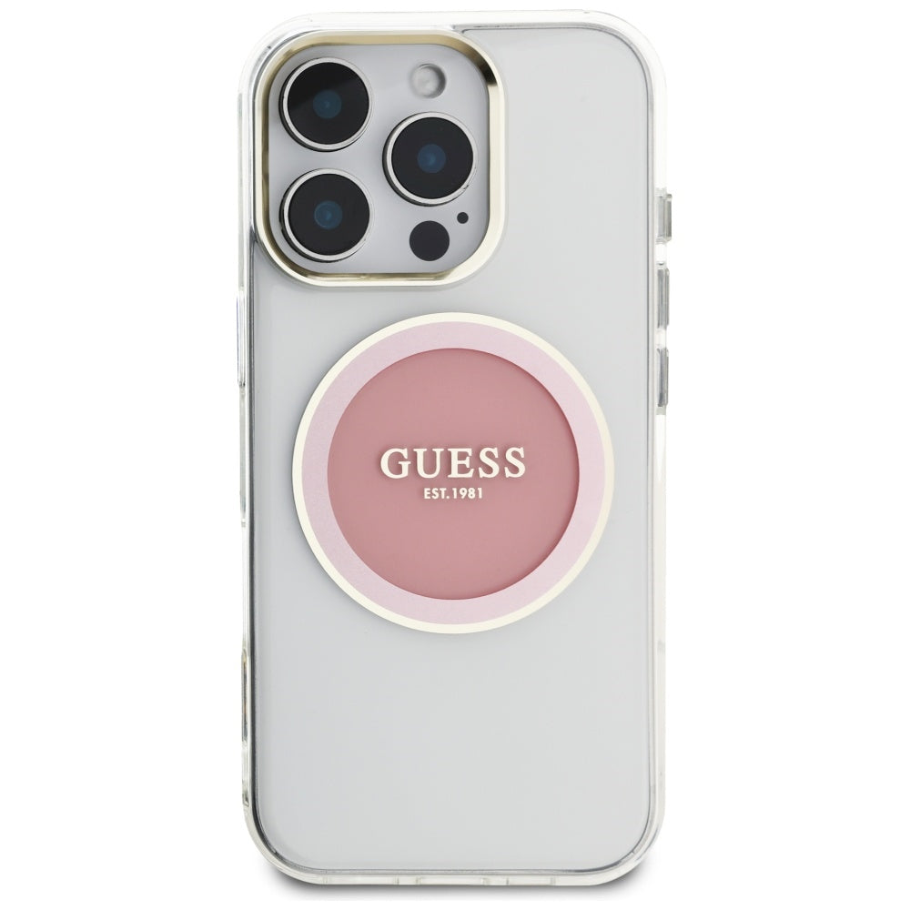 MagSafe-skal för Apple iPhone 16 Pro, Guess, IML Metal Colored Circle, Rosa