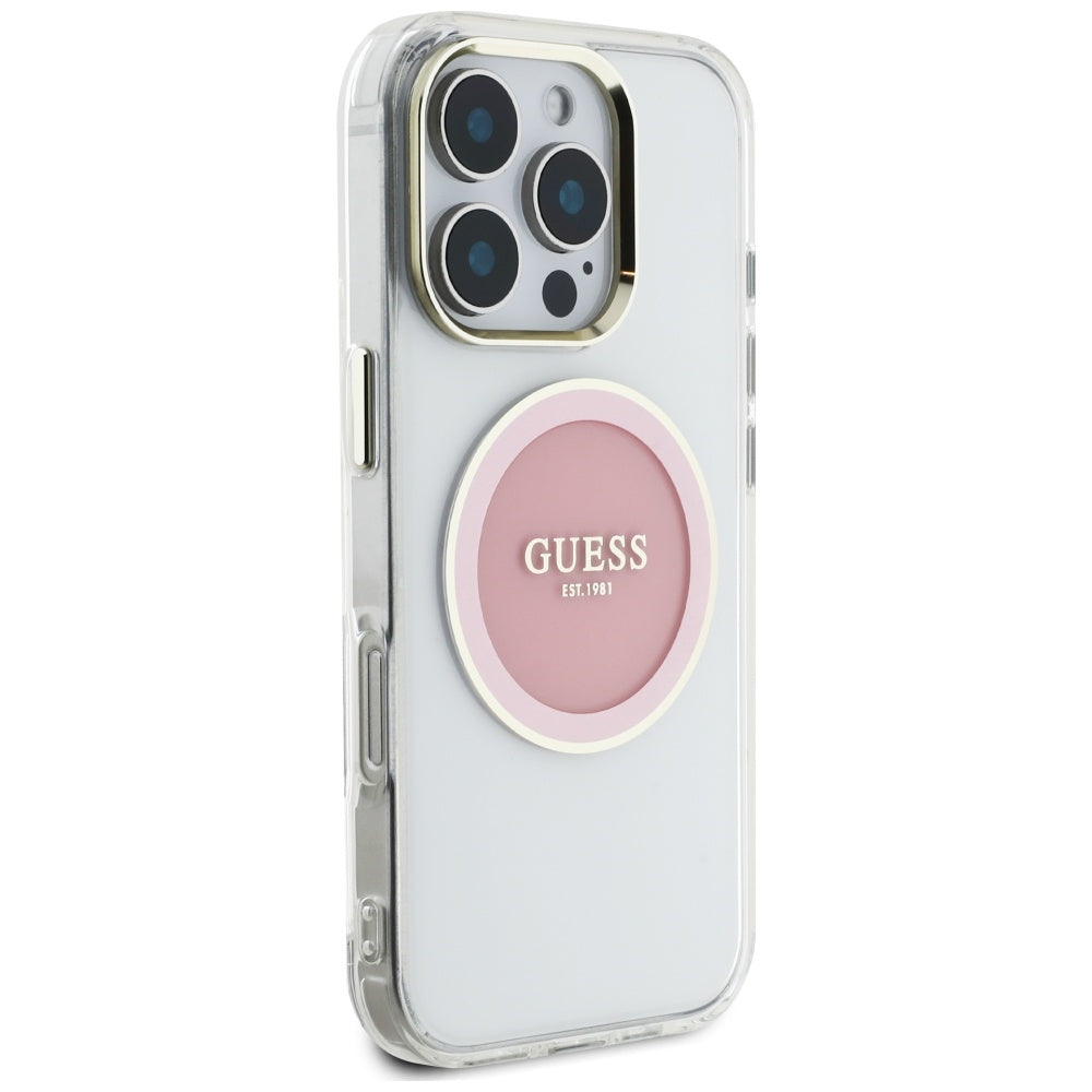 MagSafe-skal för Apple iPhone 16 Pro, Guess, IML Metal Colored Circle, Rosa