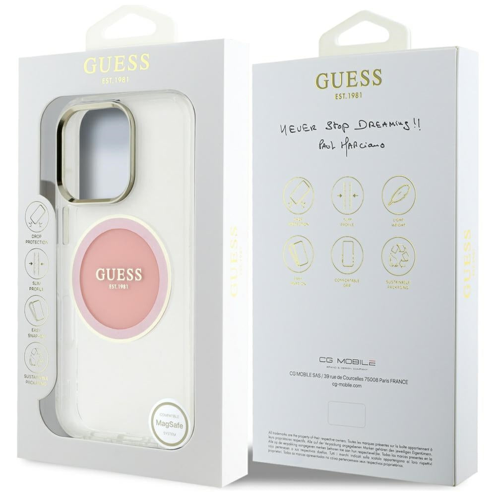MagSafe-skal för Apple iPhone 16 Pro, Guess, IML Metal Colored Circle, Rosa