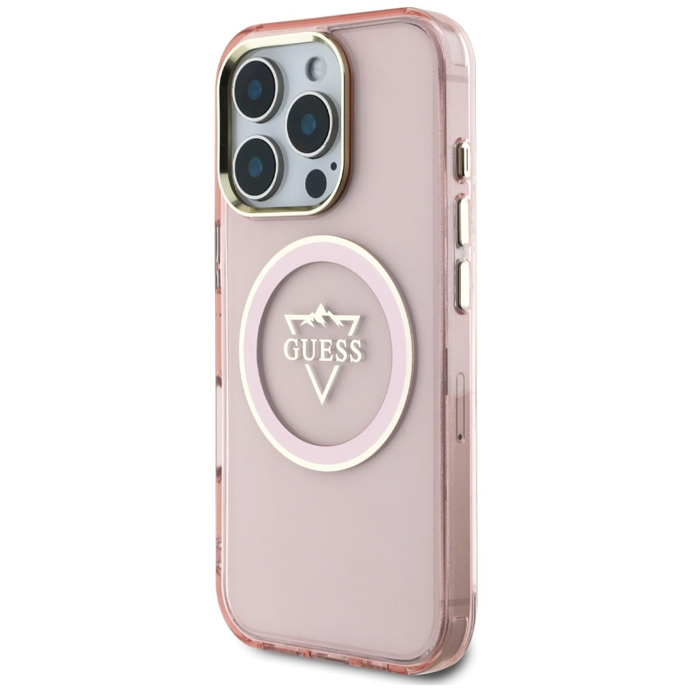 MagSafe-skal för Apple iPhone 16 Pro, Guess, IML Metal Mountain Logo, Rosa