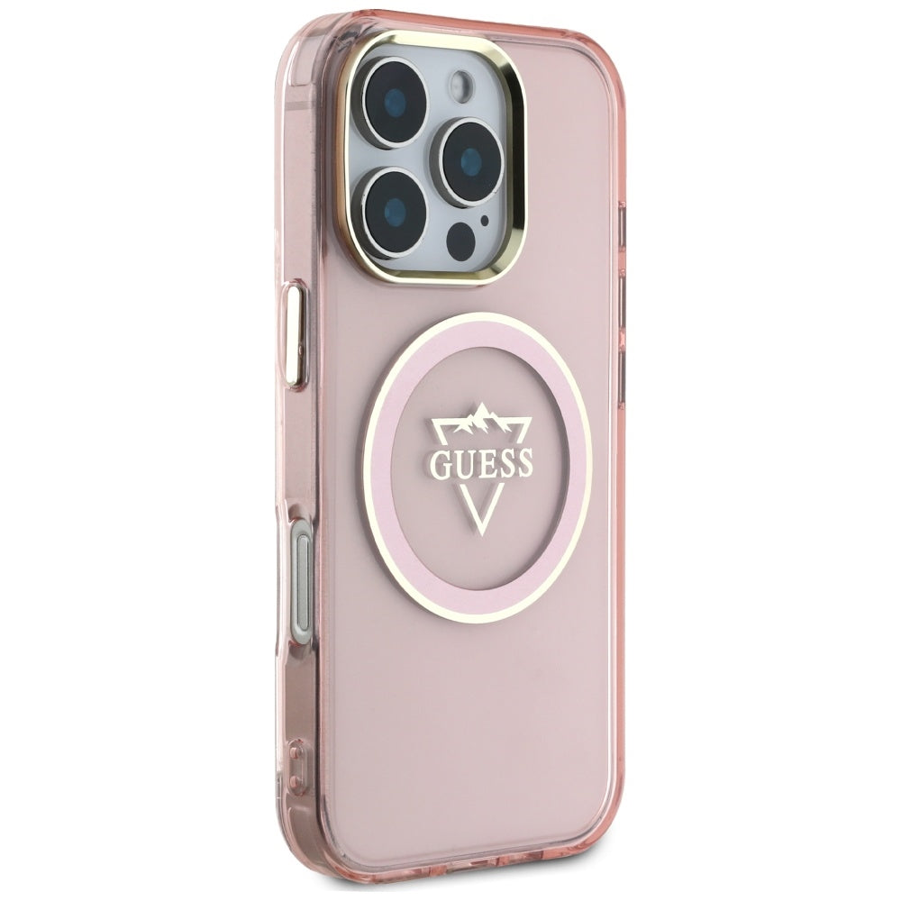 MagSafe-skal för Apple iPhone 16 Pro, Guess, IML Metal Mountain Logo, Rosa