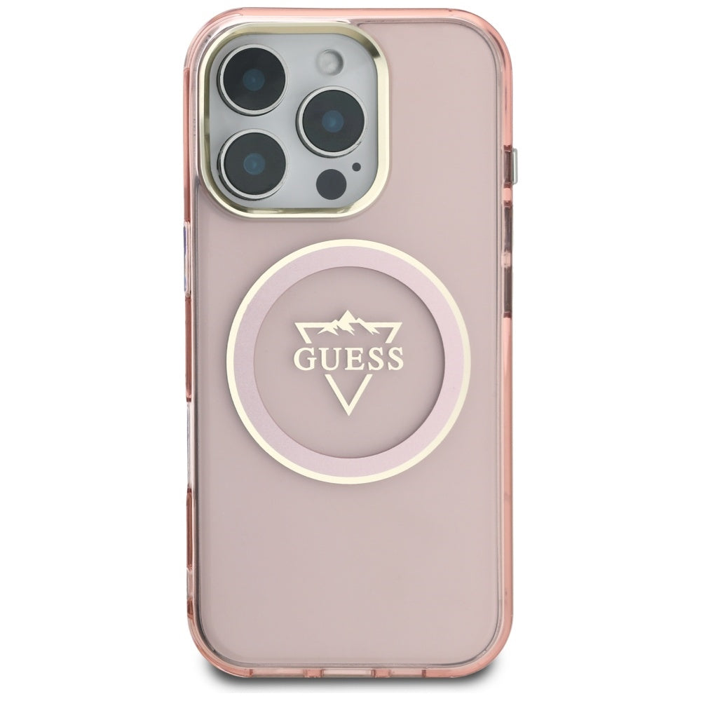 MagSafe-skal för Apple iPhone 16 Pro, Guess, IML Metal Mountain Logo, Rosa