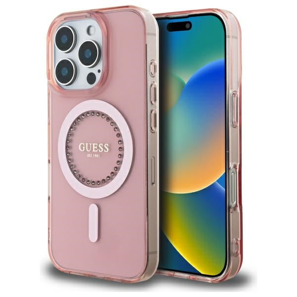 MagSafe-skal för Apple iPhone 16 Pro, Guess, IML Rhinestone, Rosa