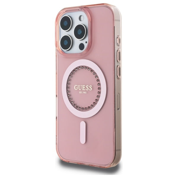 MagSafe-skal för Apple iPhone 16 Pro, Guess, IML Rhinestone, Rosa