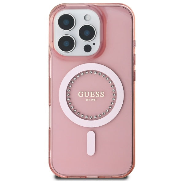 MagSafe-skal för Apple iPhone 16 Pro, Guess, IML Rhinestone, Rosa