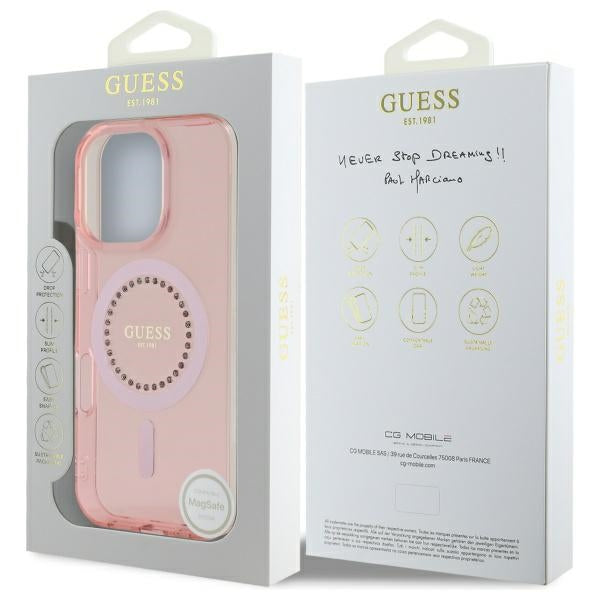 MagSafe-skal för Apple iPhone 16 Pro, Guess, IML Rhinestone, Rosa
