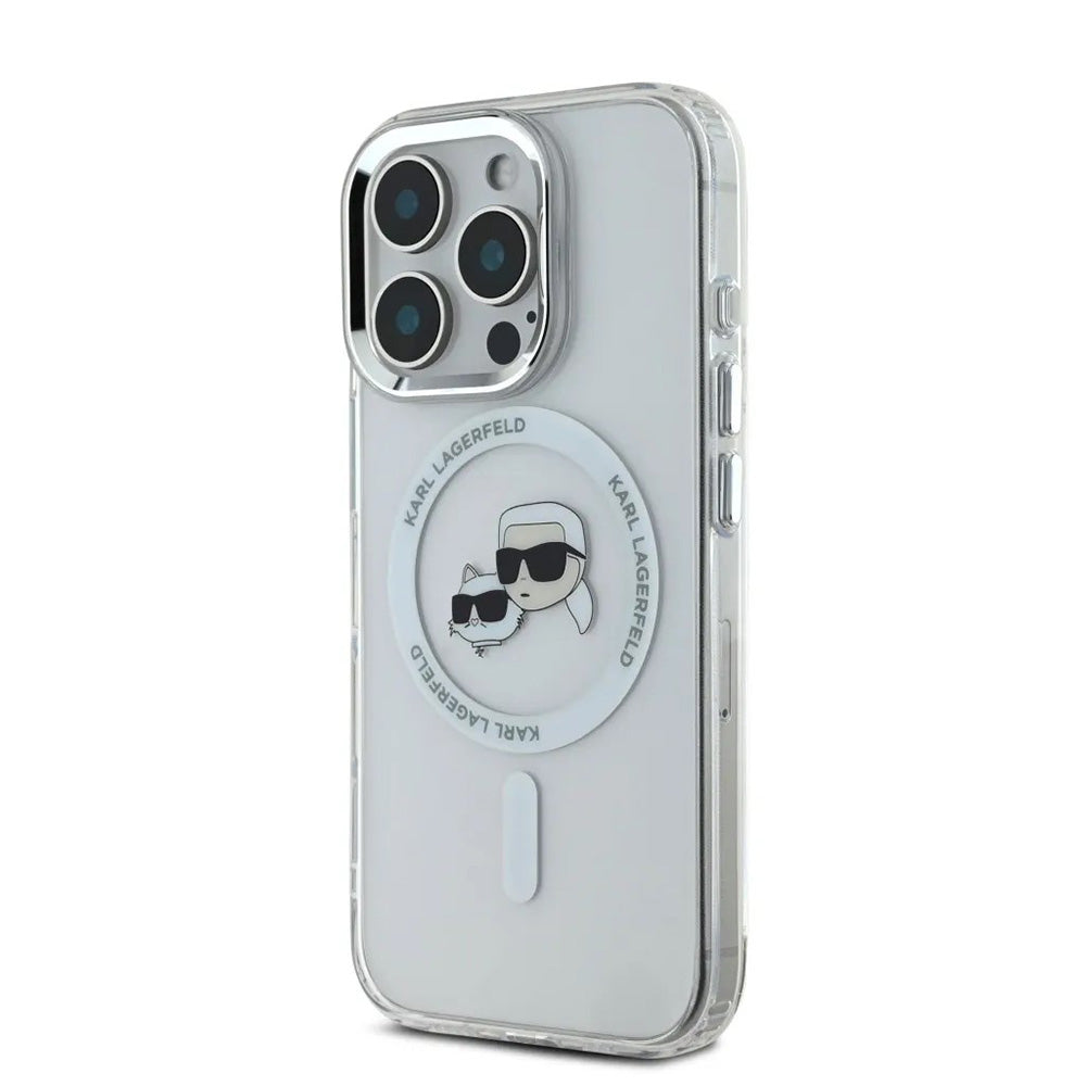MagSafe-skal för Apple iPhone 16 Pro, Karl Lagerfeld, IML Metal Karl & Choupette's Heads, Vit
