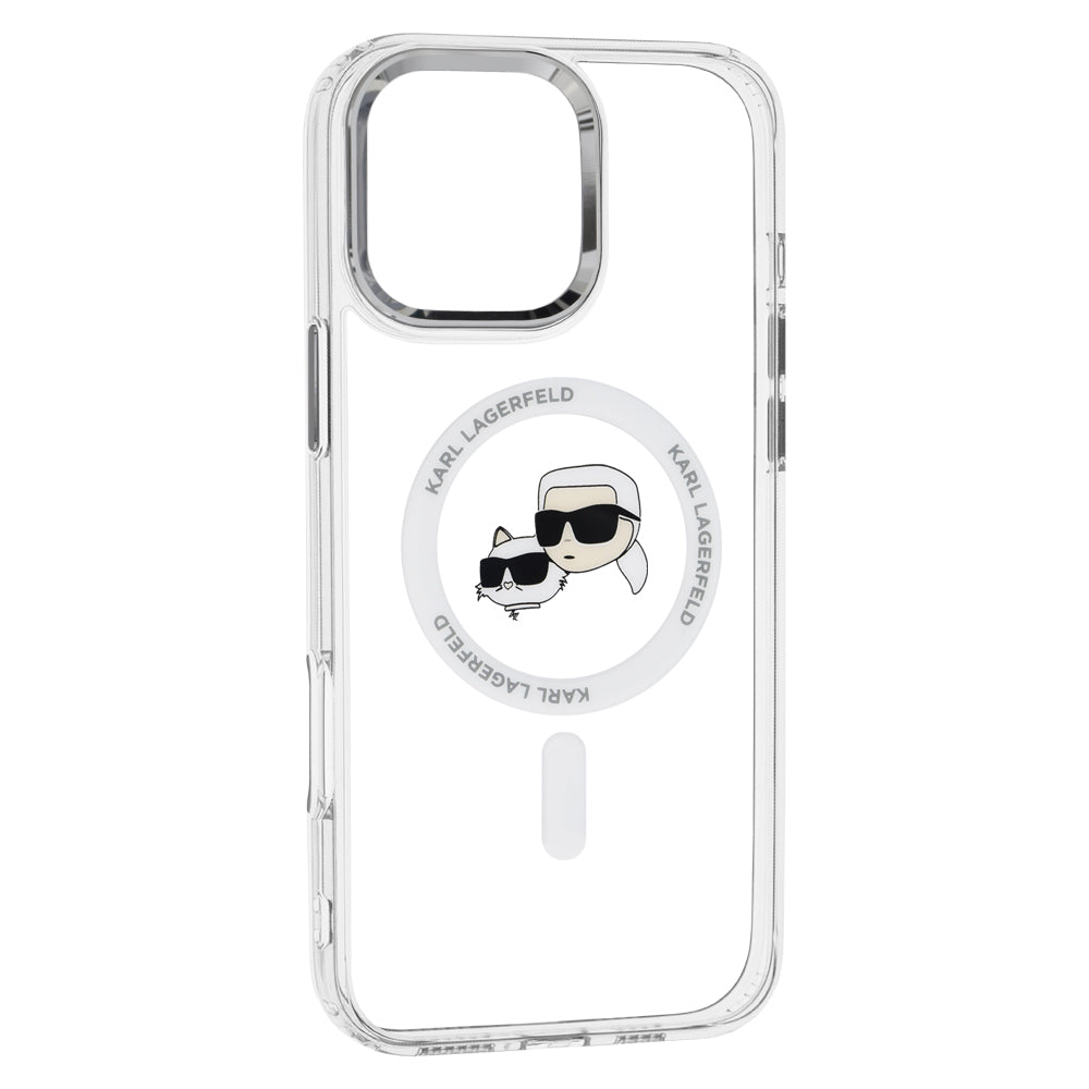 MagSafe-skal för Apple iPhone 16 Pro, Karl Lagerfeld, IML Metal Karl & Choupette's Heads, Vit