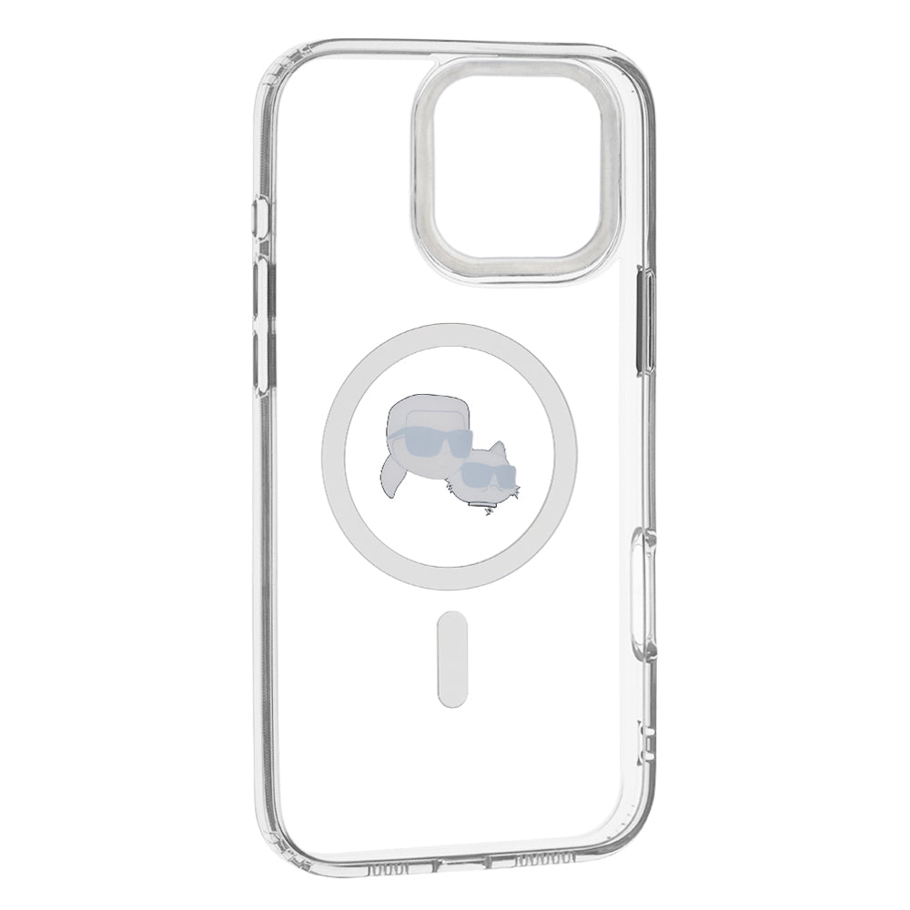 MagSafe-skal för Apple iPhone 16 Pro, Karl Lagerfeld, IML Metal Karl & Choupette's Heads, Vit