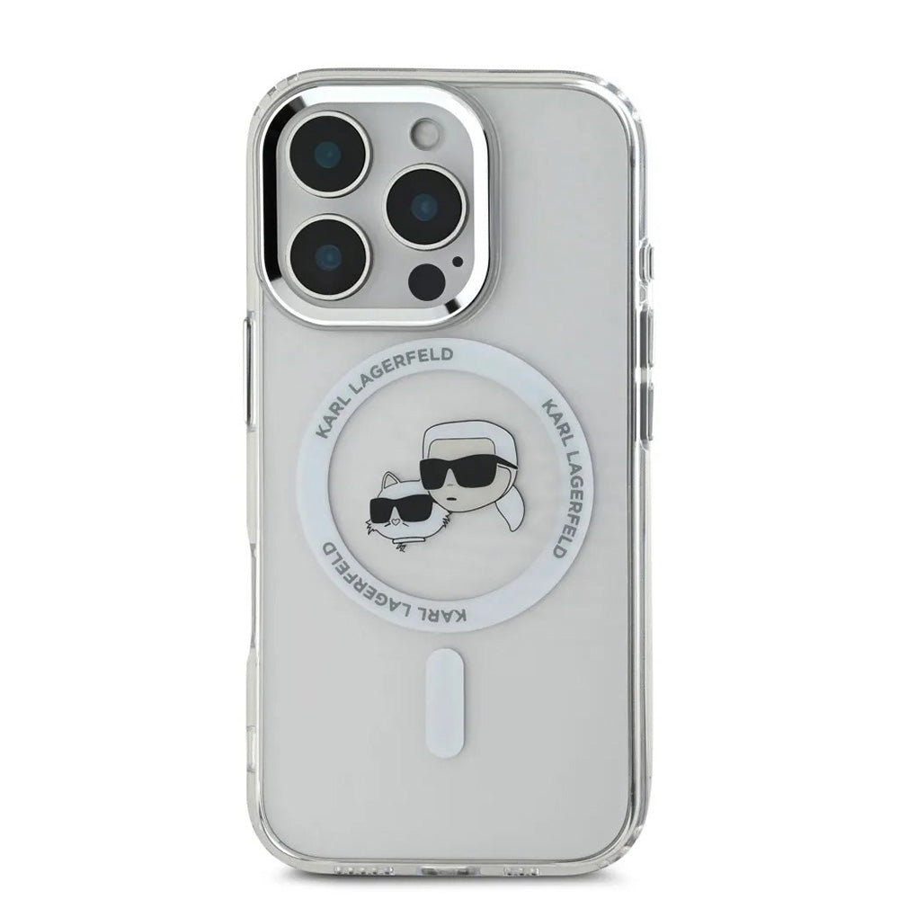 MagSafe-skal för Apple iPhone 16 Pro, Karl Lagerfeld, IML Metal Karl & Choupette's Heads, Vit