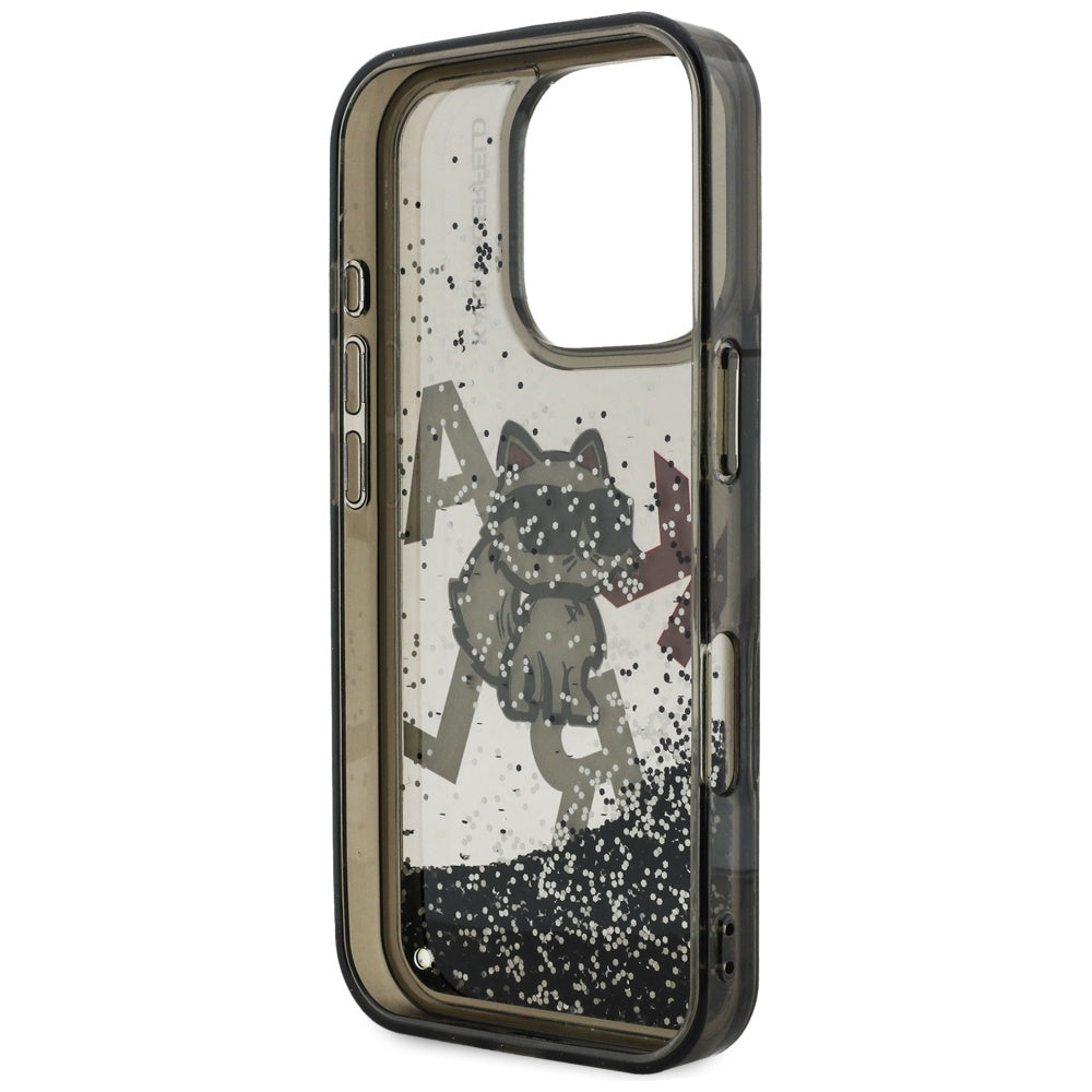 MagSafe Case for Apple iPhone 16 Pro, Karl Lagerfeld, Liquid Glitter Choupette Logo, Black