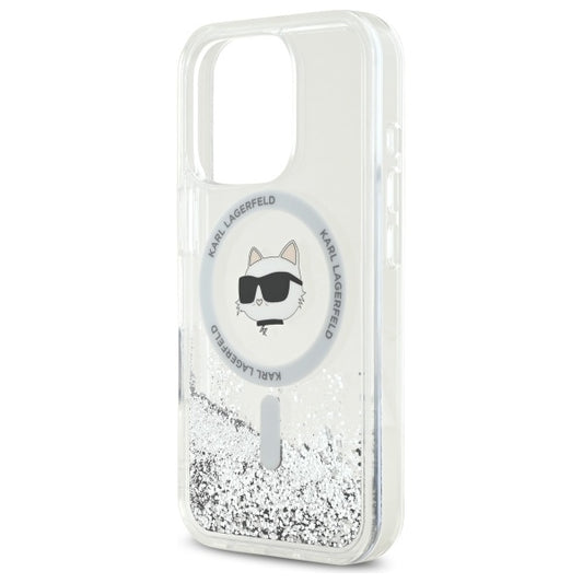 MagSafe-skal för Apple iPhone 16 Pro, Karl Lagerfeld, Liquid Glitter Choupette's Head, Transparent