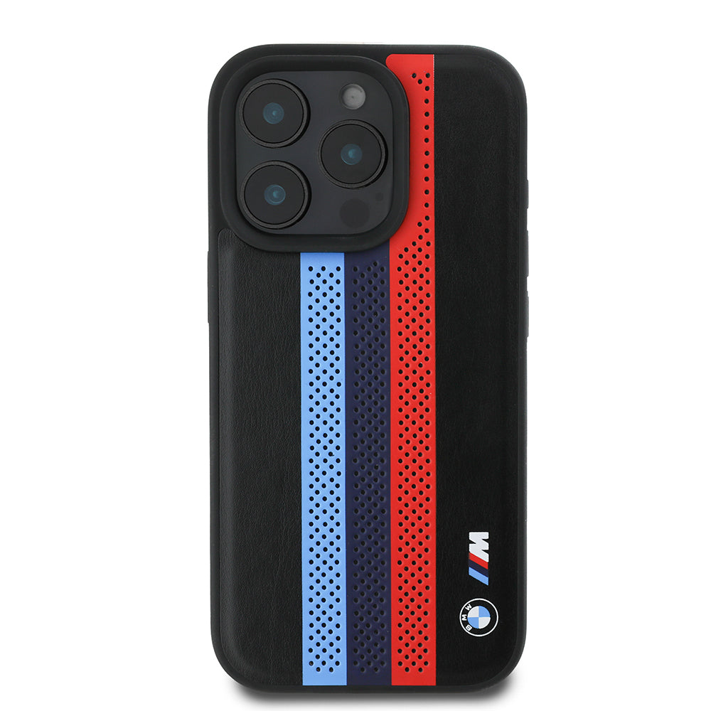 MagSafe-skal för Apple iPhone 16 Pro Max, BMW, Perforated M Perf. Tricolor Stripers, Svart