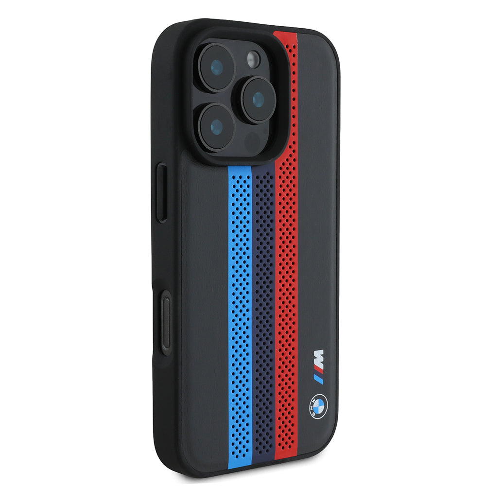MagSafe-skal för Apple iPhone 16 Pro Max, BMW, Perforated M Perf. Tricolor Stripers, Svart