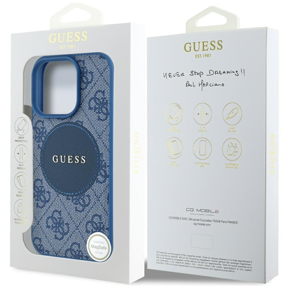 MagSafe Case for Apple iPhone 16 Pro Max, Guess, 4G Circle Classic Logo, Blue