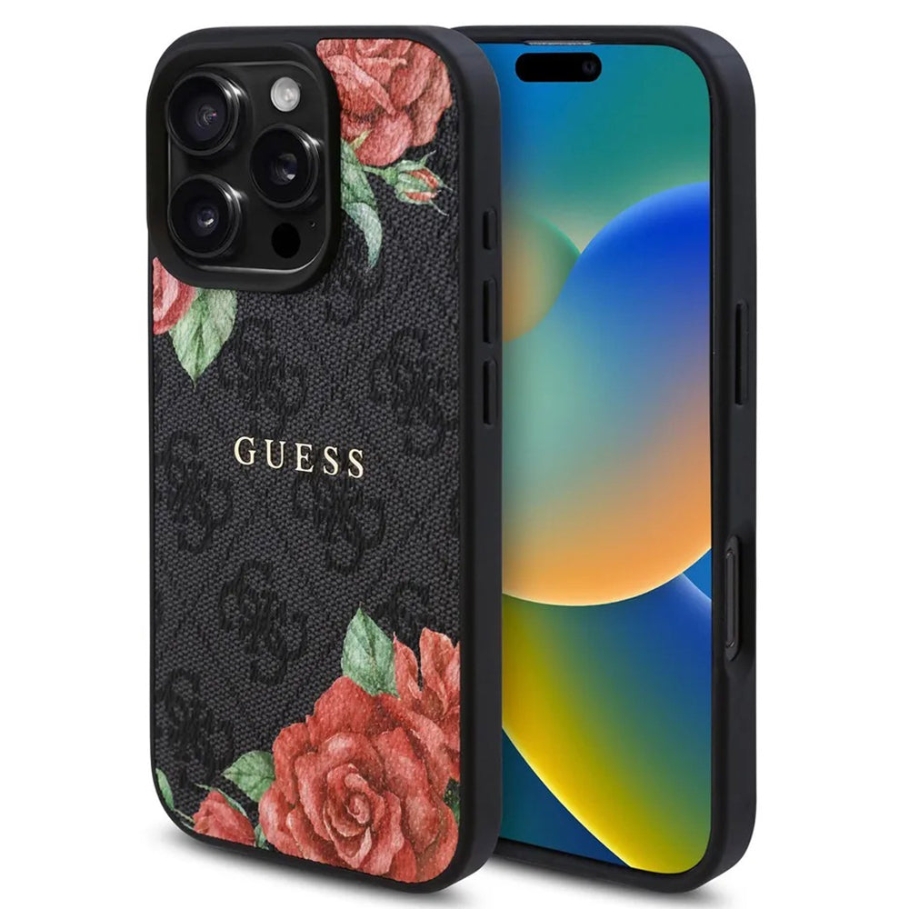 MagSafe-skal för Apple iPhone 16 Pro Max, Guess, 4G Flowers Print, Svart