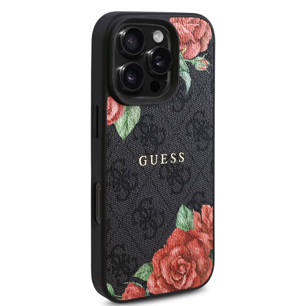 MagSafe-skal för Apple iPhone 16 Pro Max, Guess, 4G Flowers Print, Svart
