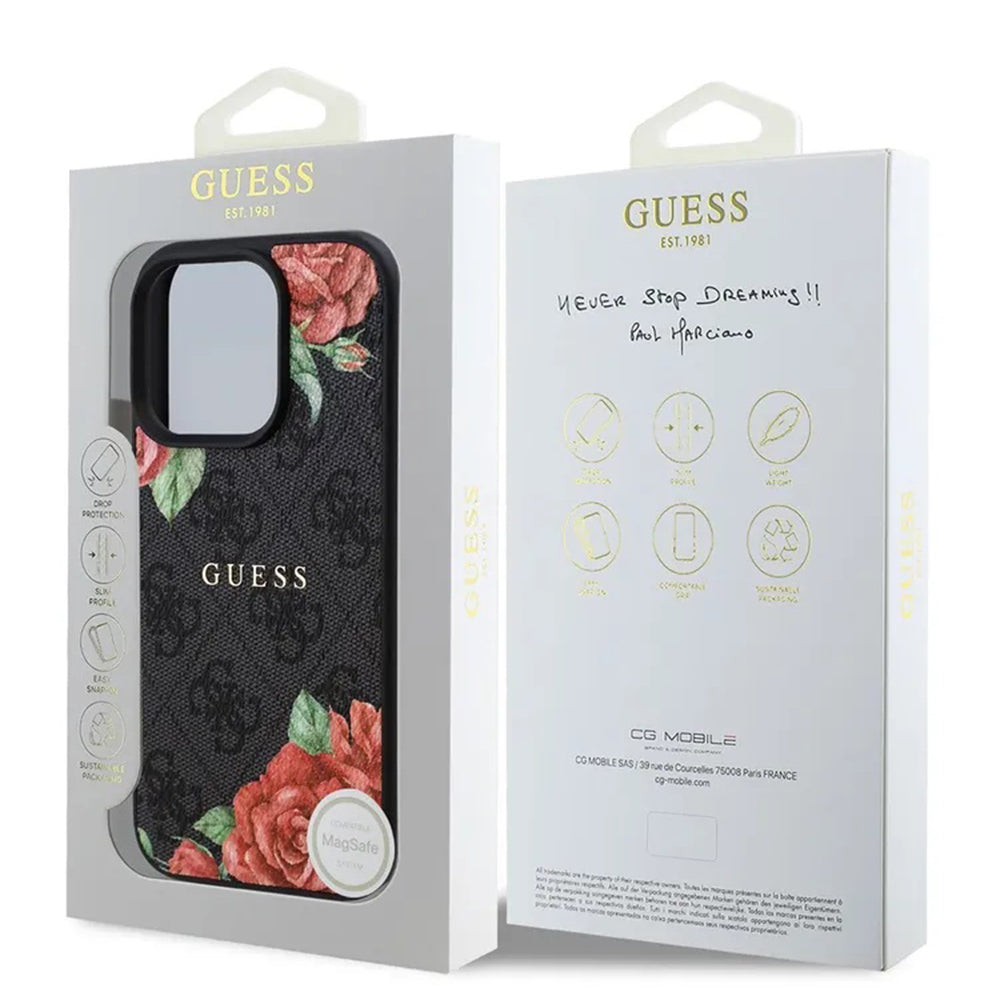 MagSafe-skal för Apple iPhone 16 Pro Max, Guess, 4G Flowers Print, Svart